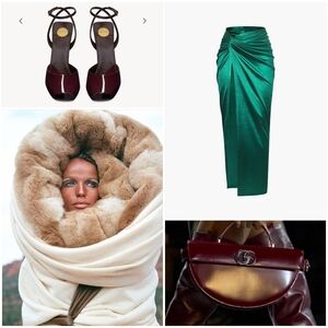 Gucci Burgundy Heels and Green Satin Skirt